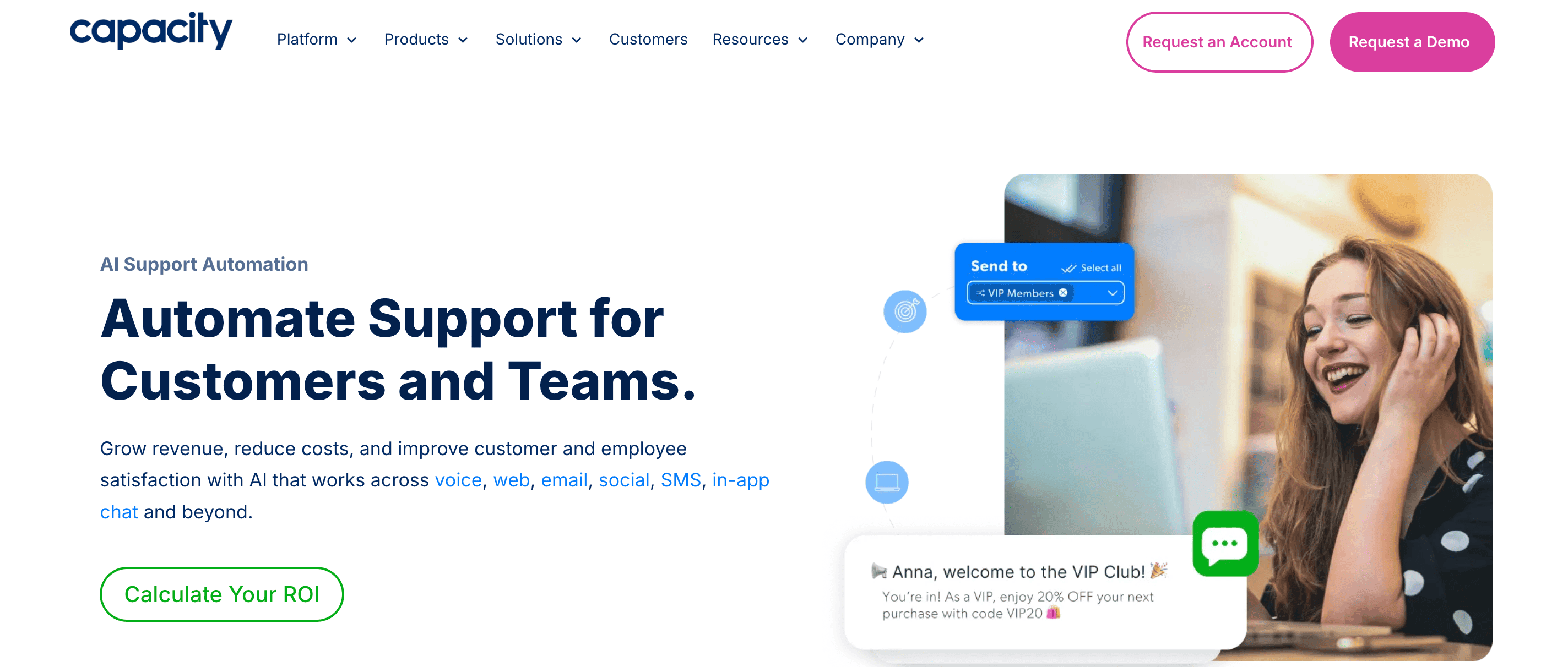 Capacity platform landing page