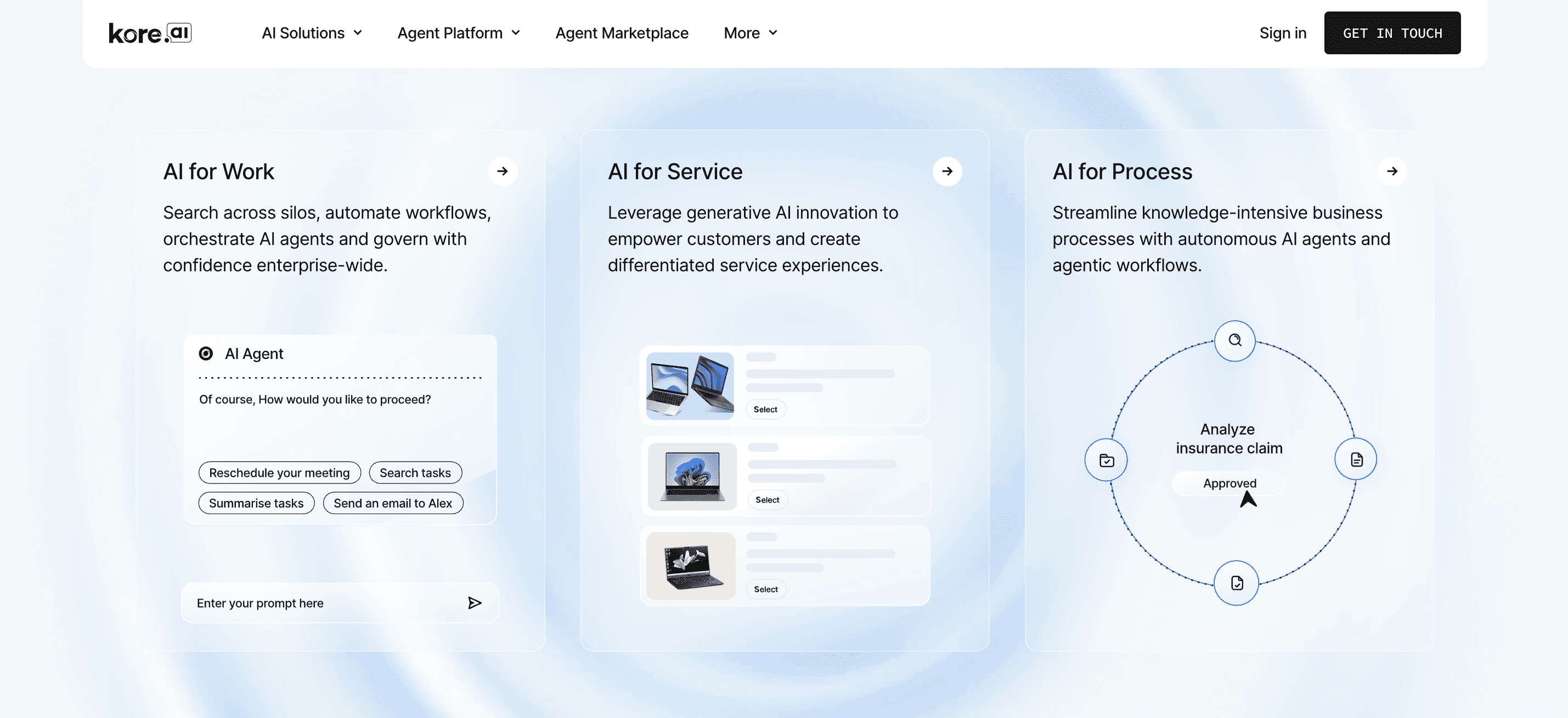Kore.ai platform landing page
