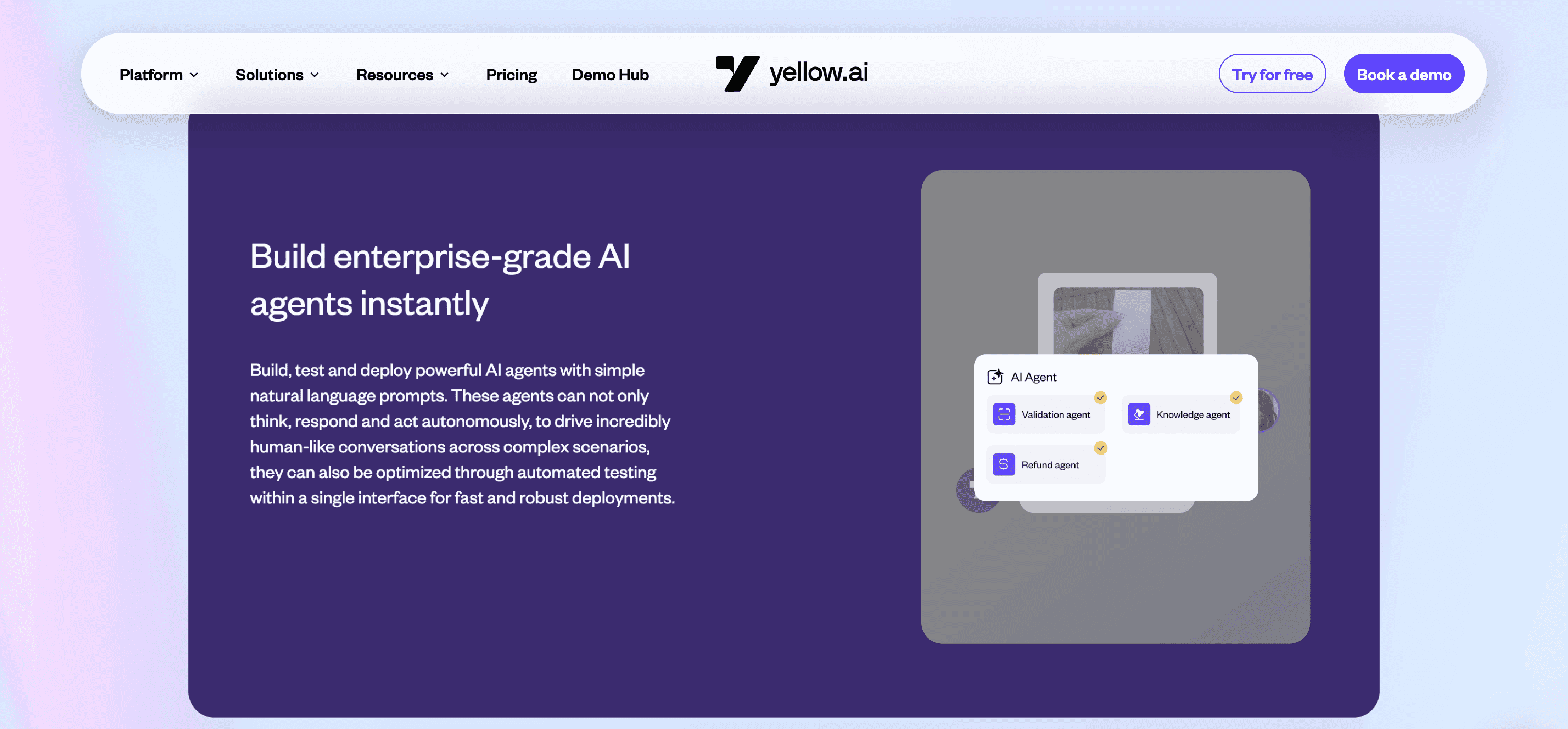 Yellow.ai platform landing page